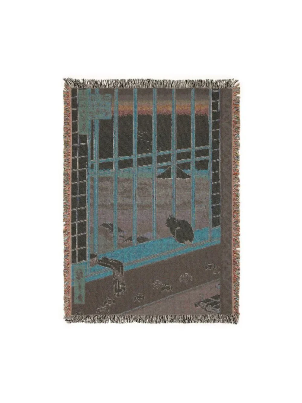 Woven Cat Landscape Blanket – Utagawa Hiroshige Ukiyo-e Throw, 100% Cotton